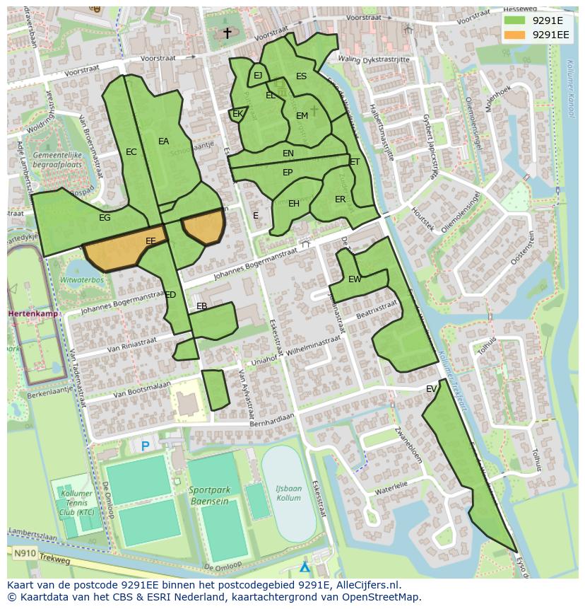 Afbeelding van het postcodegebied 9291 EE op de kaart.