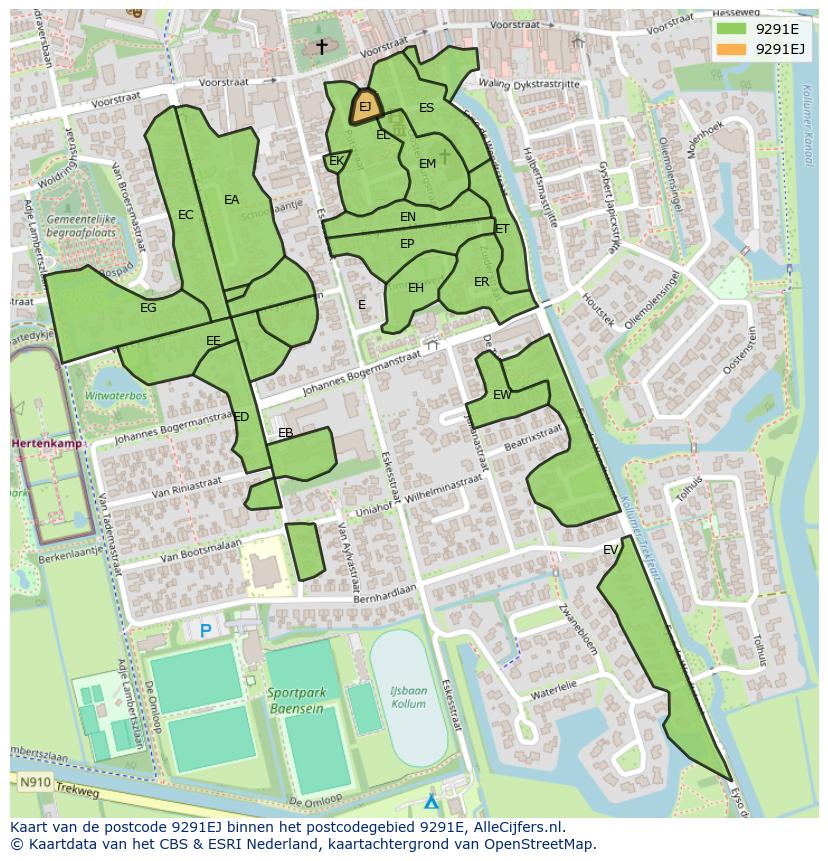 Afbeelding van het postcodegebied 9291 EJ op de kaart.