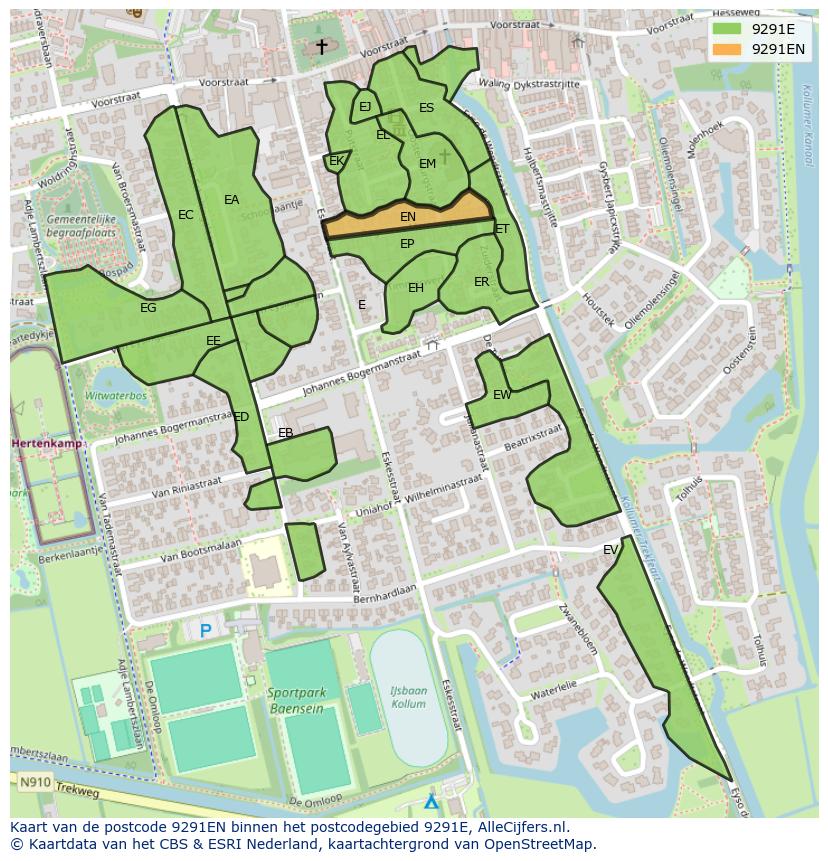 Afbeelding van het postcodegebied 9291 EN op de kaart.