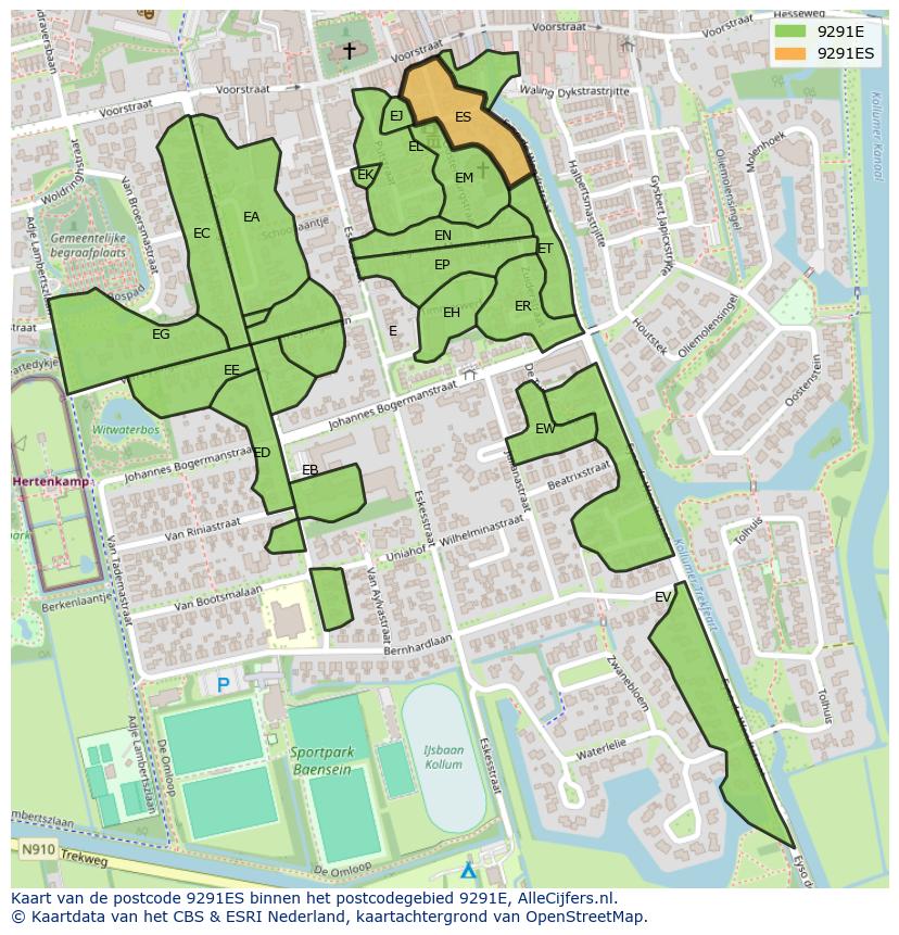 Afbeelding van het postcodegebied 9291 ES op de kaart.