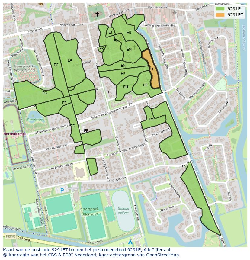 Afbeelding van het postcodegebied 9291 ET op de kaart.