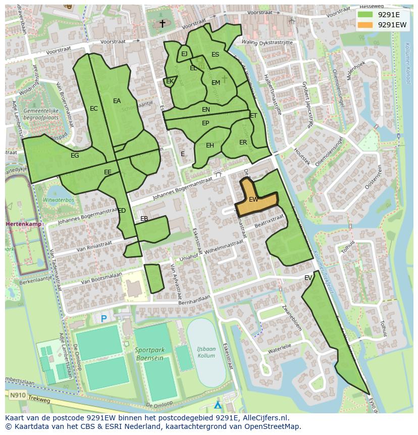 Afbeelding van het postcodegebied 9291 EW op de kaart.