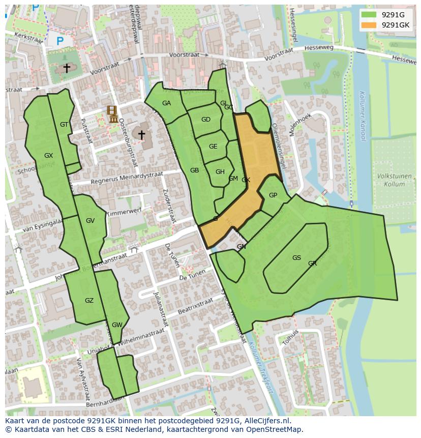 Afbeelding van het postcodegebied 9291 GK op de kaart.