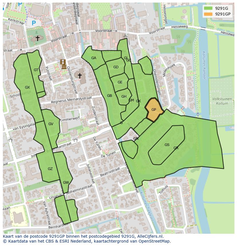 Afbeelding van het postcodegebied 9291 GP op de kaart.