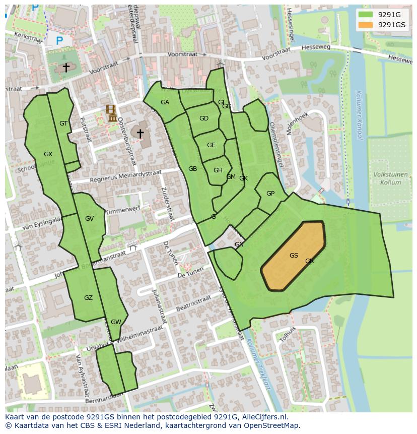 Afbeelding van het postcodegebied 9291 GS op de kaart.
