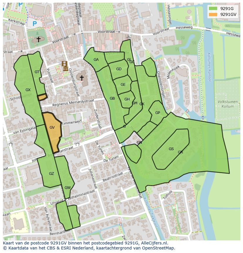 Afbeelding van het postcodegebied 9291 GV op de kaart.