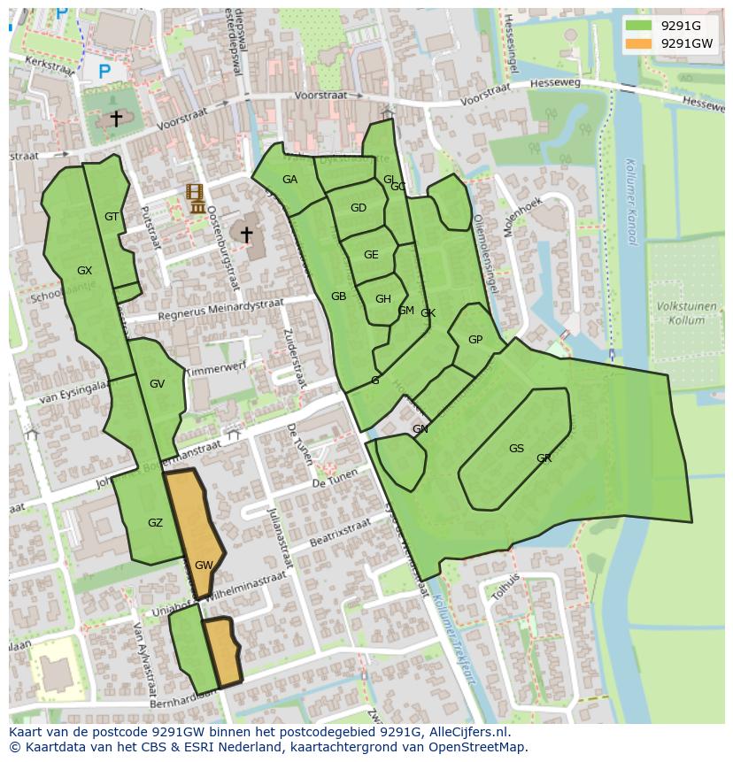 Afbeelding van het postcodegebied 9291 GW op de kaart.
