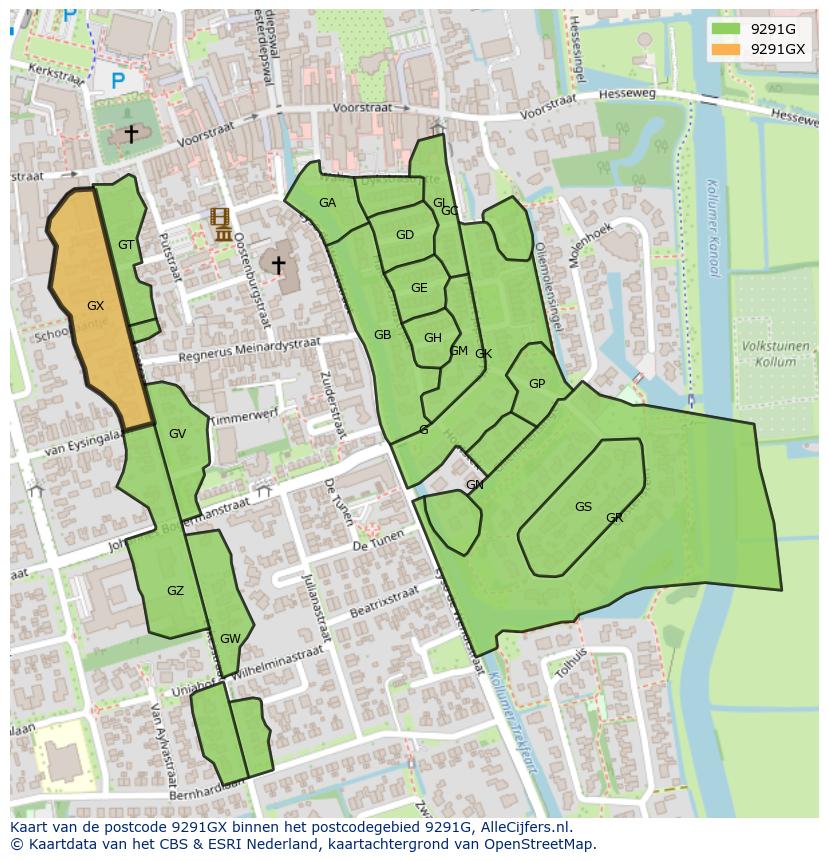 Afbeelding van het postcodegebied 9291 GX op de kaart.