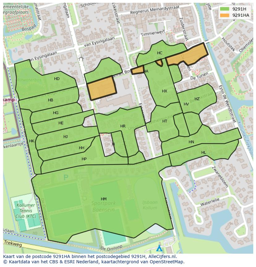 Afbeelding van het postcodegebied 9291 HA op de kaart.