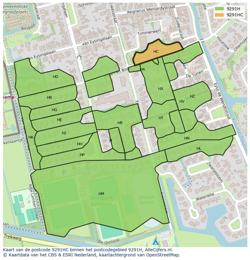 Afbeelding van het postcodegebied 9291 HC op de kaart.