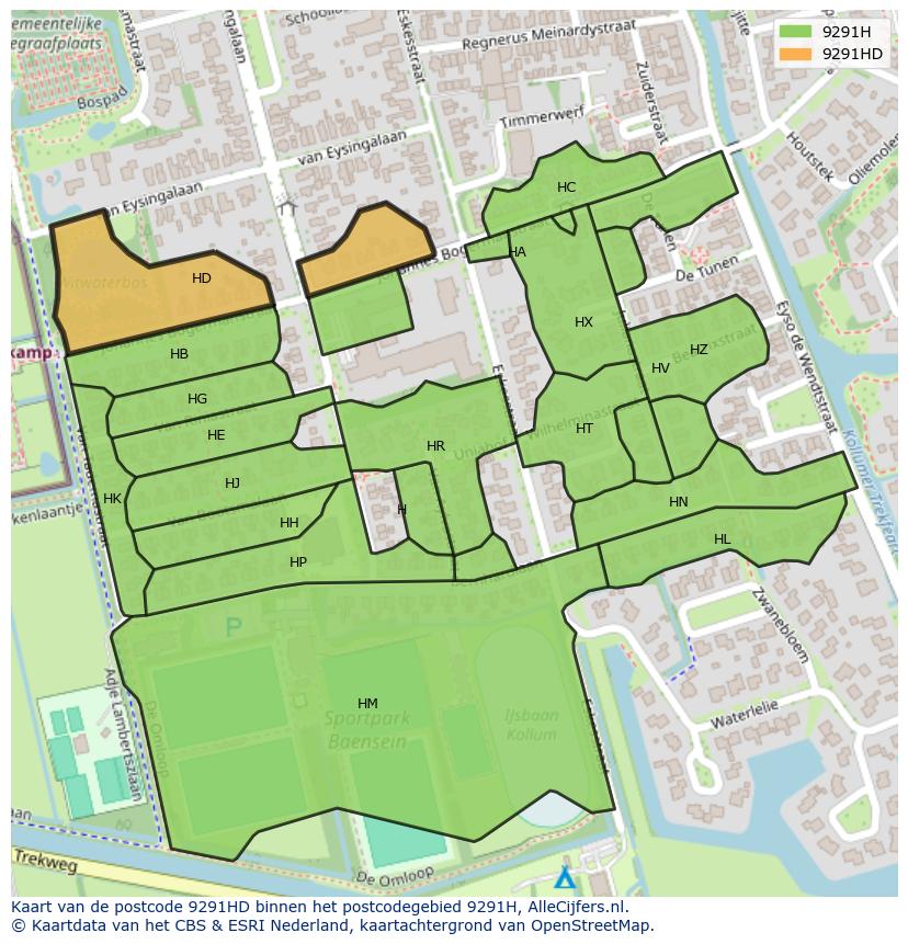 Afbeelding van het postcodegebied 9291 HD op de kaart.
