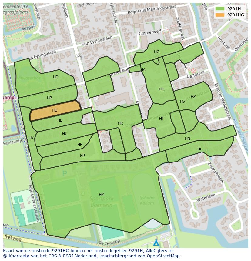Afbeelding van het postcodegebied 9291 HG op de kaart.