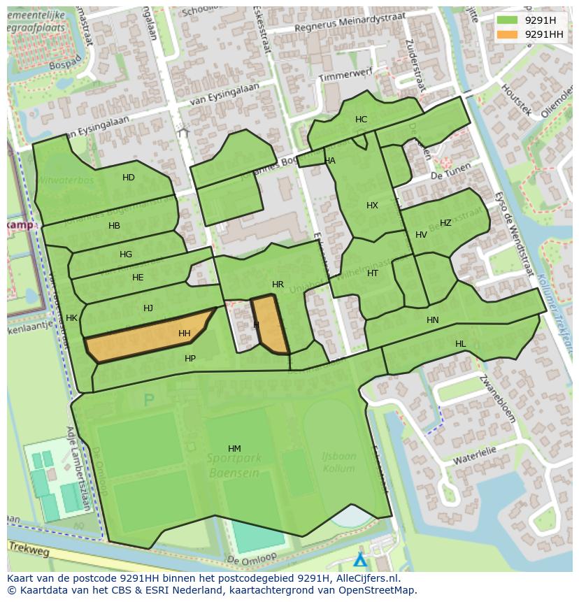 Afbeelding van het postcodegebied 9291 HH op de kaart.