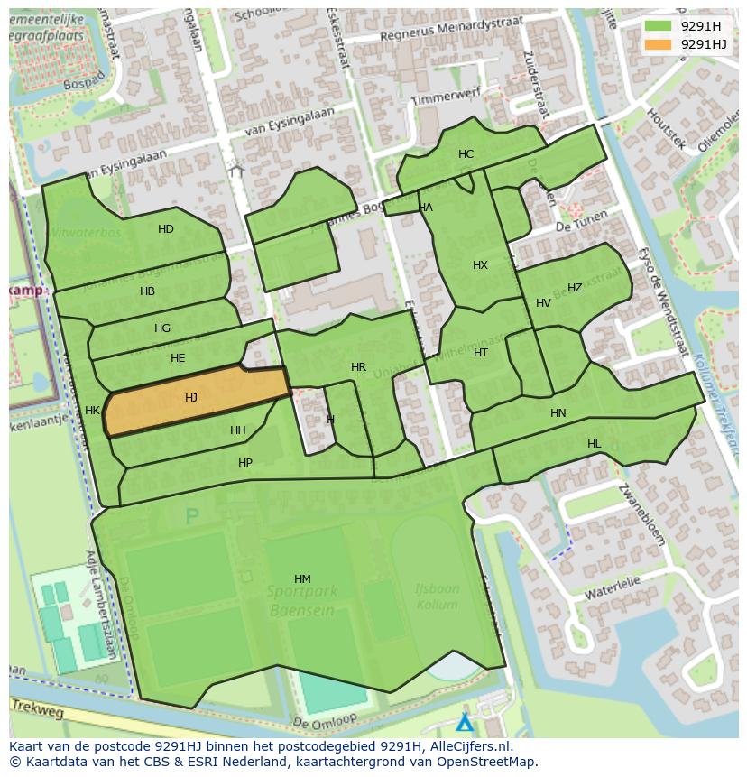 Afbeelding van het postcodegebied 9291 HJ op de kaart.