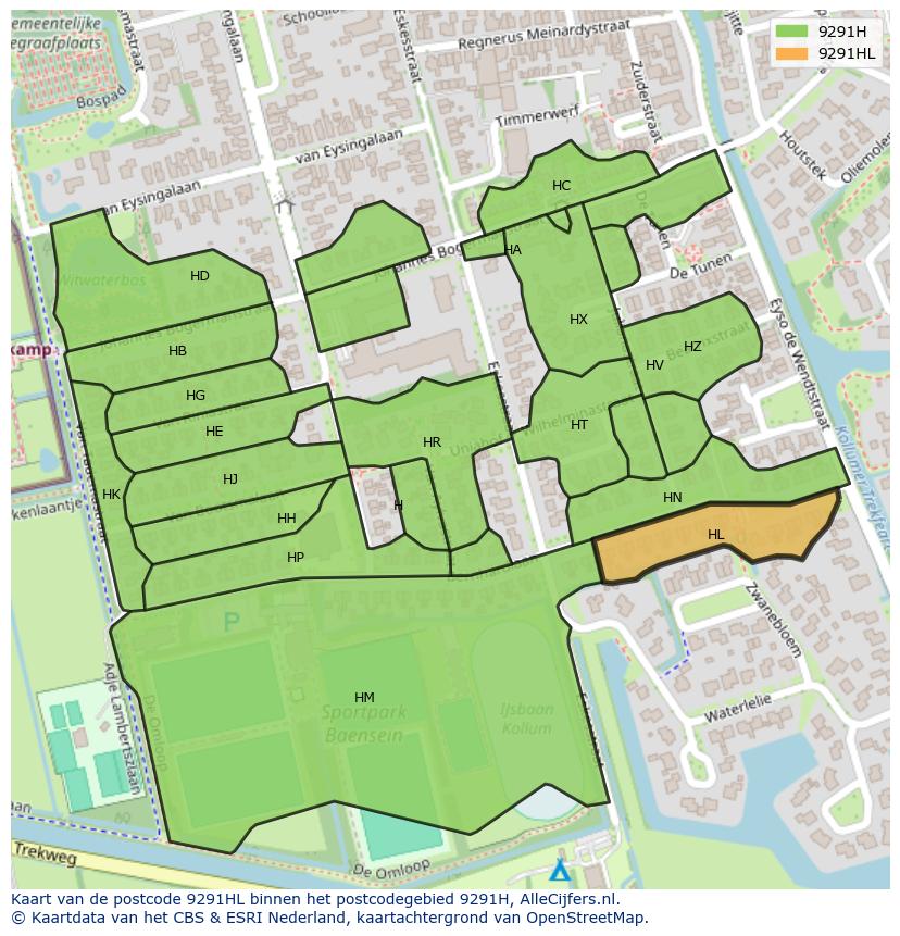 Afbeelding van het postcodegebied 9291 HL op de kaart.