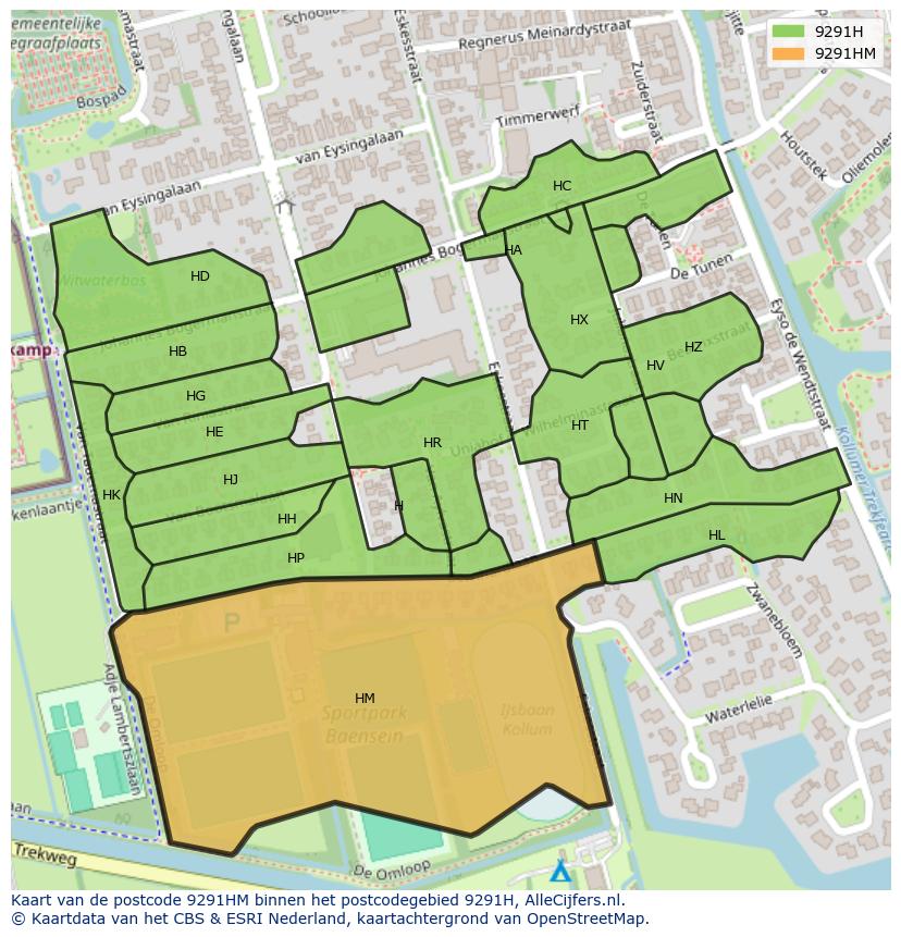 Afbeelding van het postcodegebied 9291 HM op de kaart.