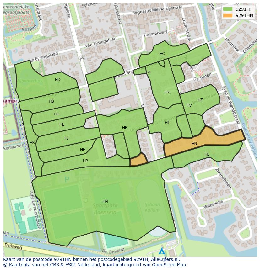 Afbeelding van het postcodegebied 9291 HN op de kaart.