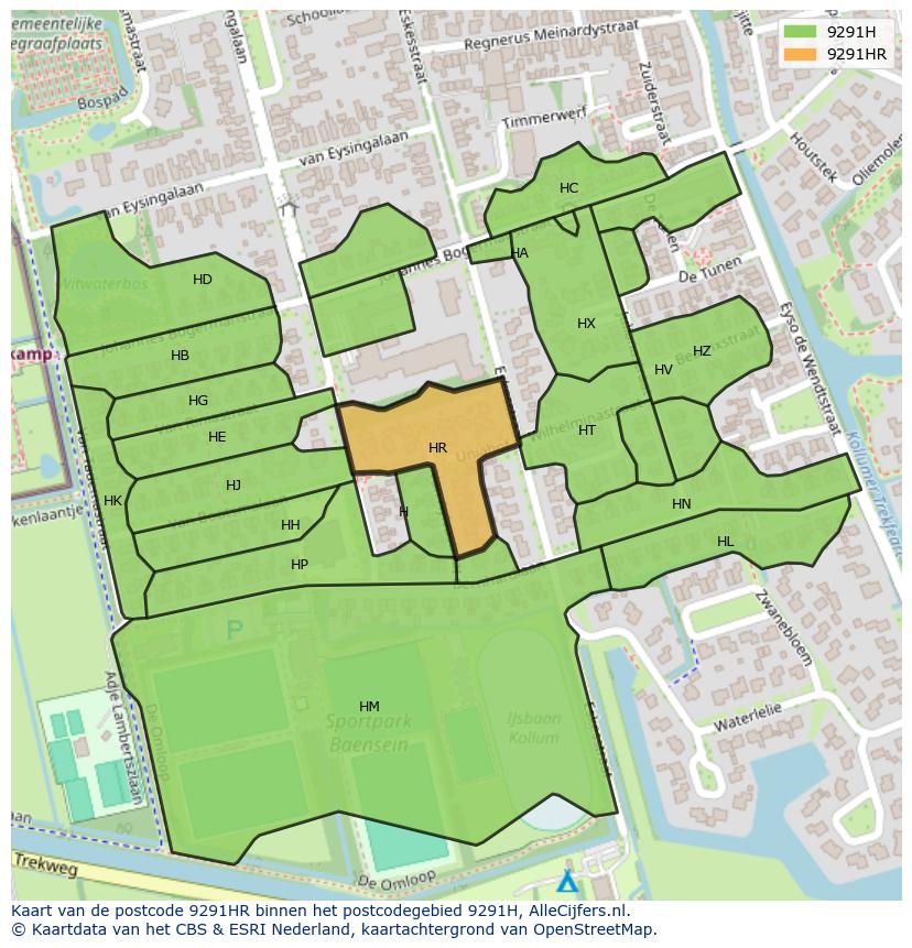 Afbeelding van het postcodegebied 9291 HR op de kaart.