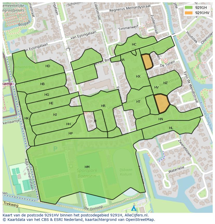 Afbeelding van het postcodegebied 9291 HV op de kaart.