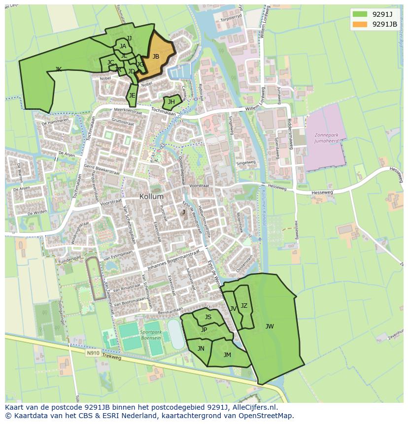 Afbeelding van het postcodegebied 9291 JB op de kaart.