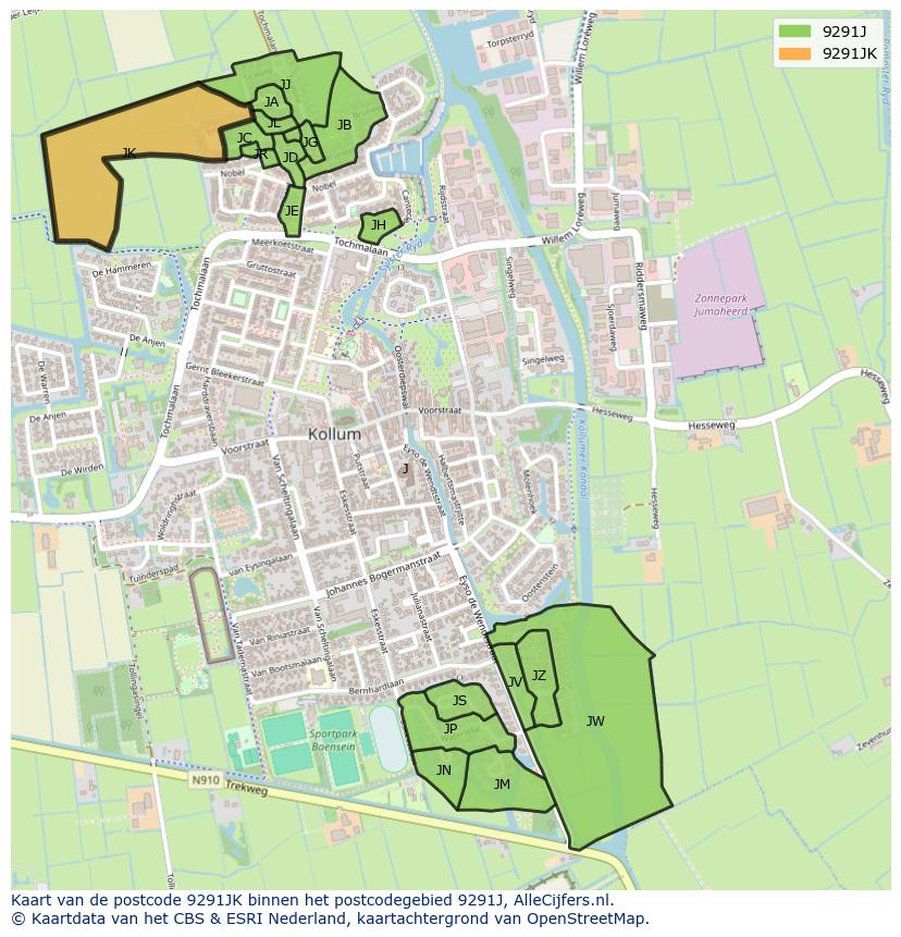 Afbeelding van het postcodegebied 9291 JK op de kaart.
