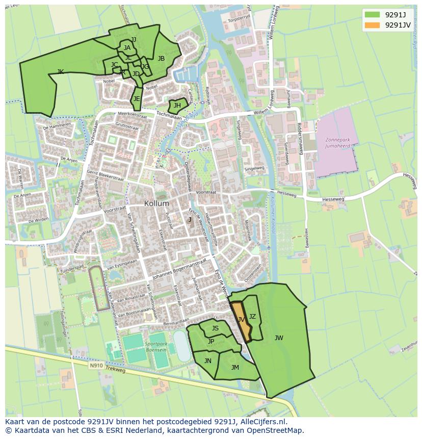 Afbeelding van het postcodegebied 9291 JV op de kaart.