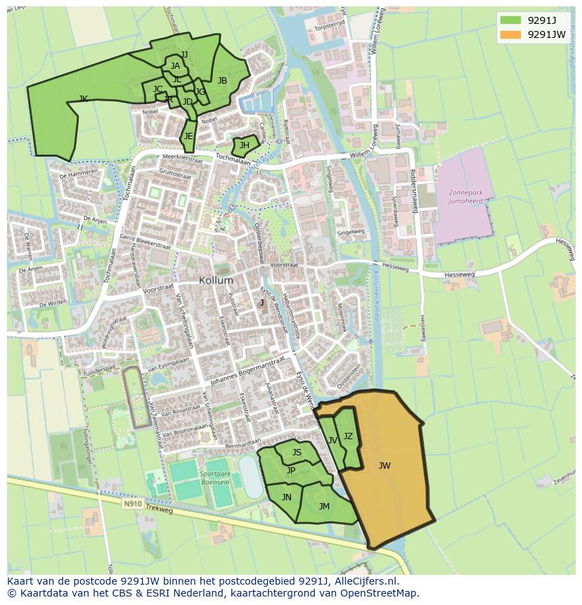 Afbeelding van het postcodegebied 9291 JW op de kaart.
