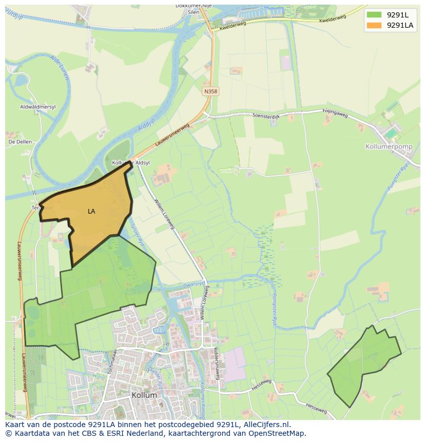 Afbeelding van het postcodegebied 9291 LA op de kaart.
