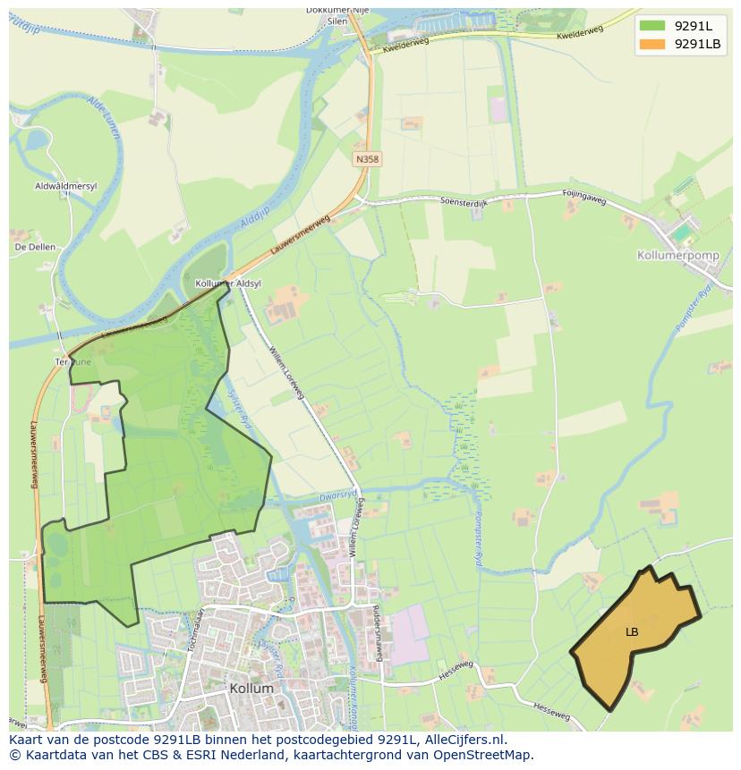 Afbeelding van het postcodegebied 9291 LB op de kaart.