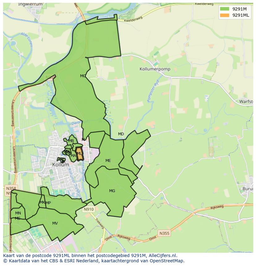 Afbeelding van het postcodegebied 9291 ML op de kaart.
