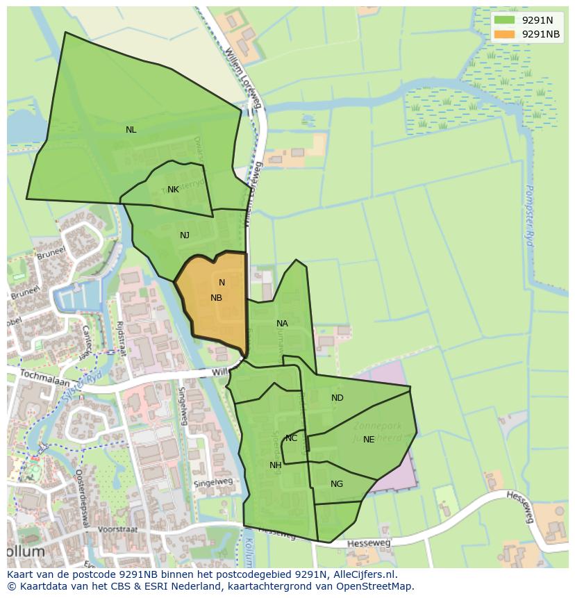 Afbeelding van het postcodegebied 9291 NB op de kaart.