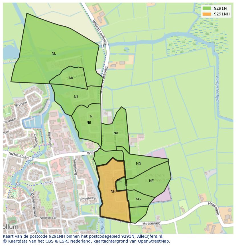 Afbeelding van het postcodegebied 9291 NH op de kaart.