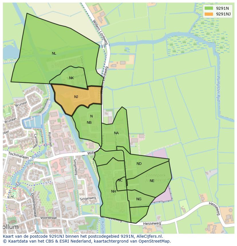 Afbeelding van het postcodegebied 9291 NJ op de kaart.