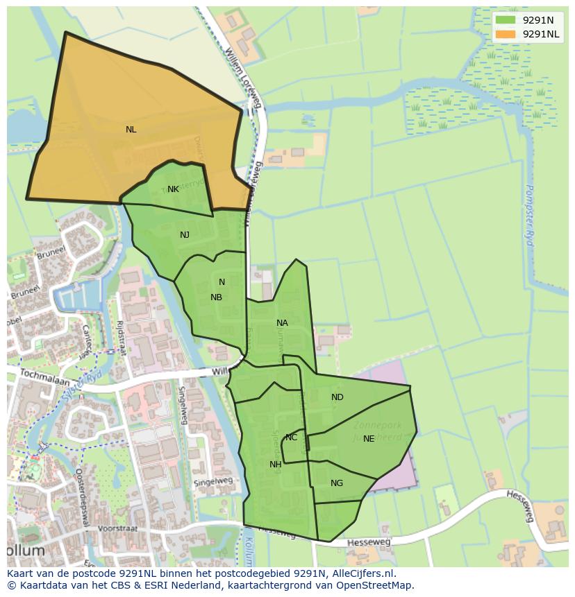Afbeelding van het postcodegebied 9291 NL op de kaart.