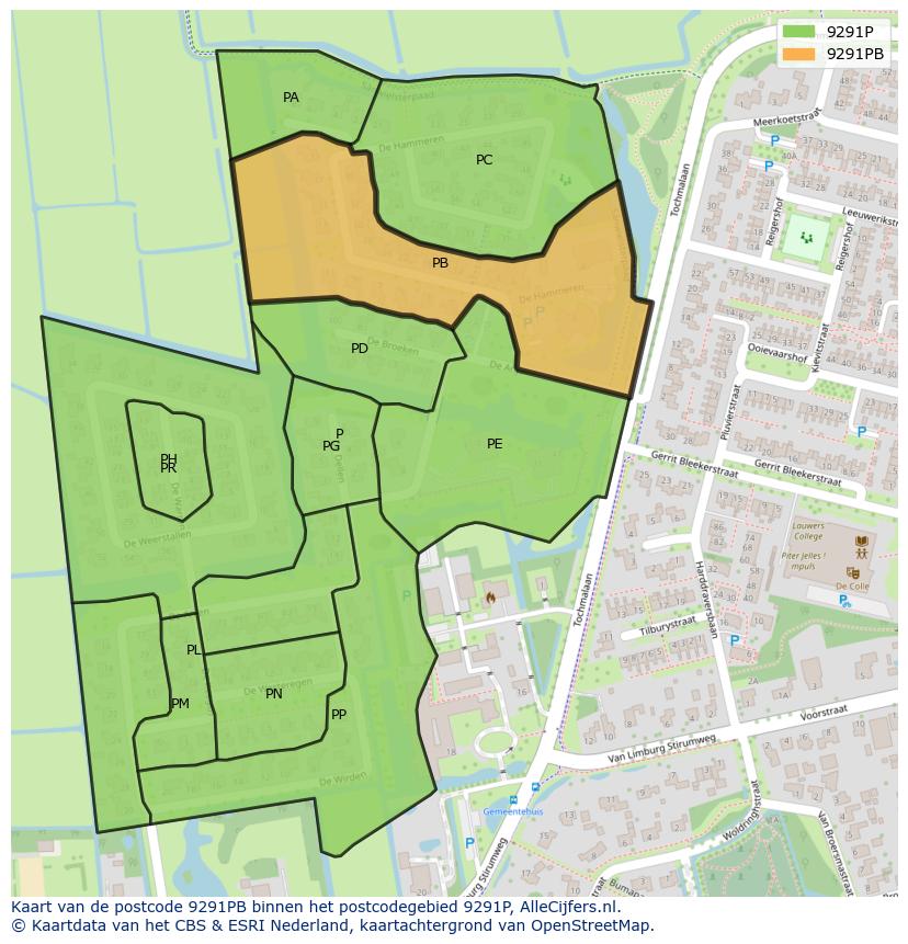 Afbeelding van het postcodegebied 9291 PB op de kaart.