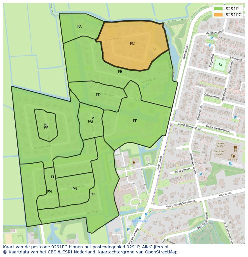Afbeelding van het postcodegebied 9291 PC op de kaart.