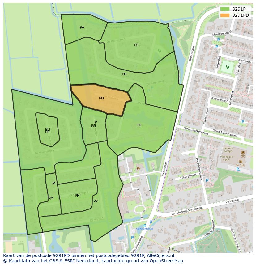 Afbeelding van het postcodegebied 9291 PD op de kaart.