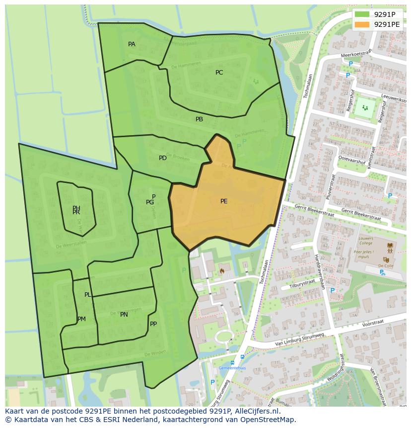 Afbeelding van het postcodegebied 9291 PE op de kaart.