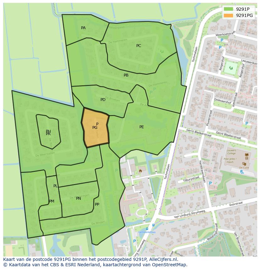 Afbeelding van het postcodegebied 9291 PG op de kaart.