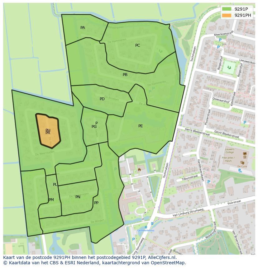Afbeelding van het postcodegebied 9291 PH op de kaart.