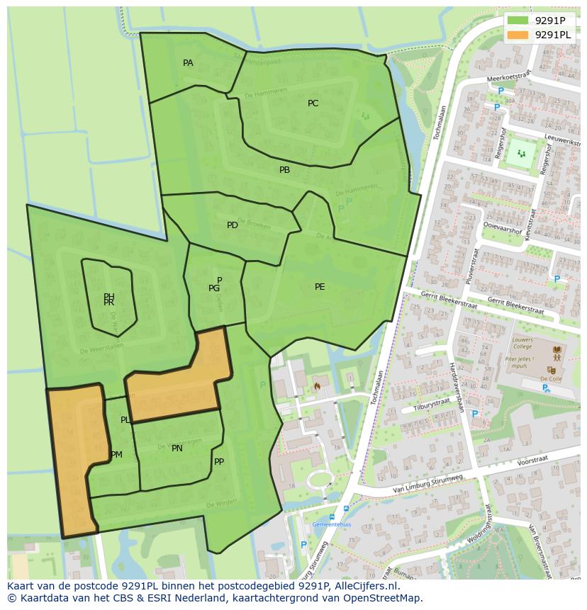 Afbeelding van het postcodegebied 9291 PL op de kaart.