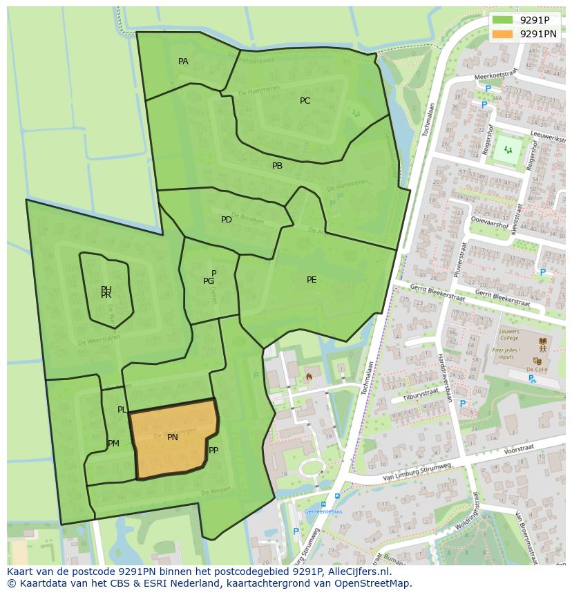 Afbeelding van het postcodegebied 9291 PN op de kaart.