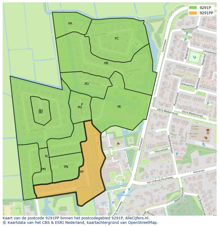 Afbeelding van het postcodegebied 9291 PP op de kaart.