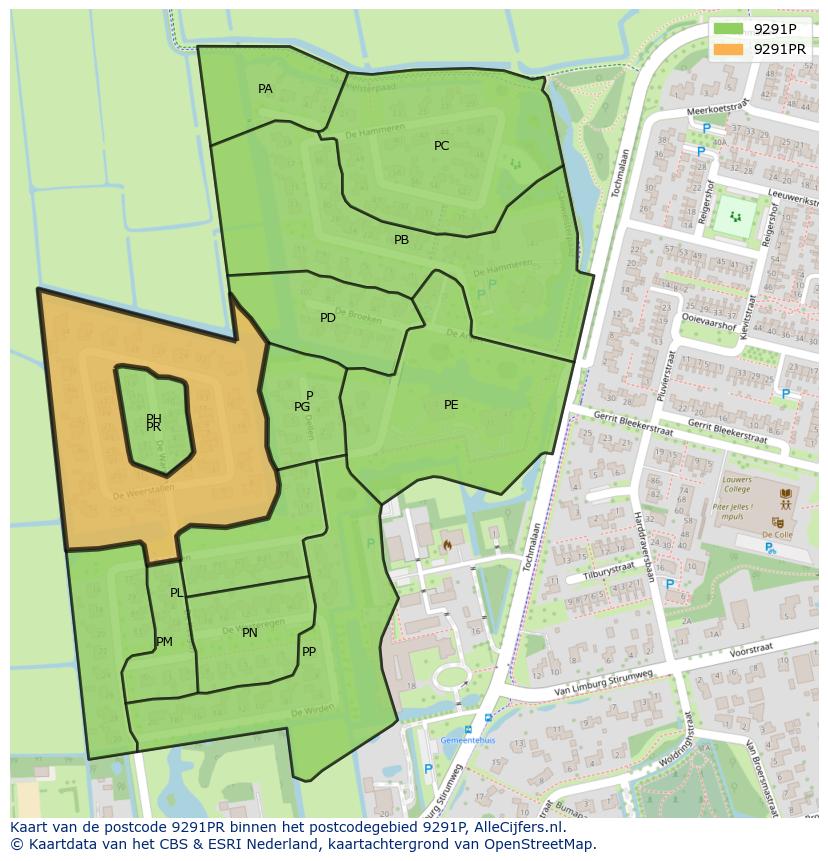 Afbeelding van het postcodegebied 9291 PR op de kaart.
