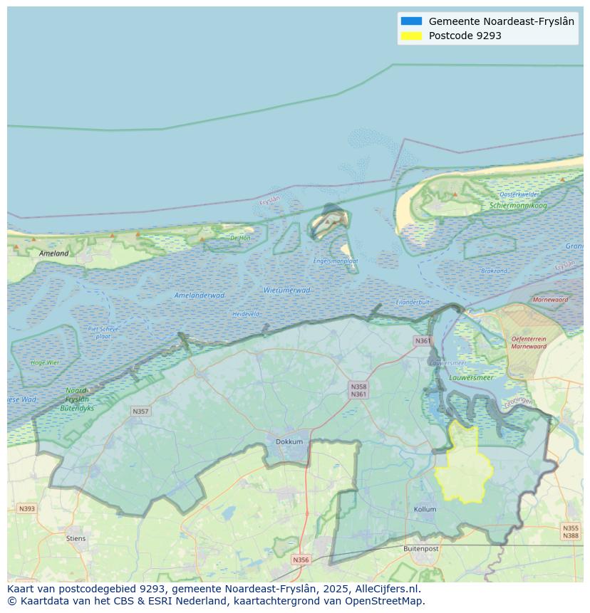 Afbeelding van het postcodegebied 9293 op de kaart.