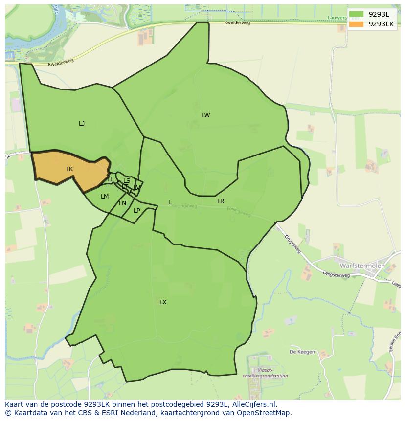 Afbeelding van het postcodegebied 9293 LK op de kaart.