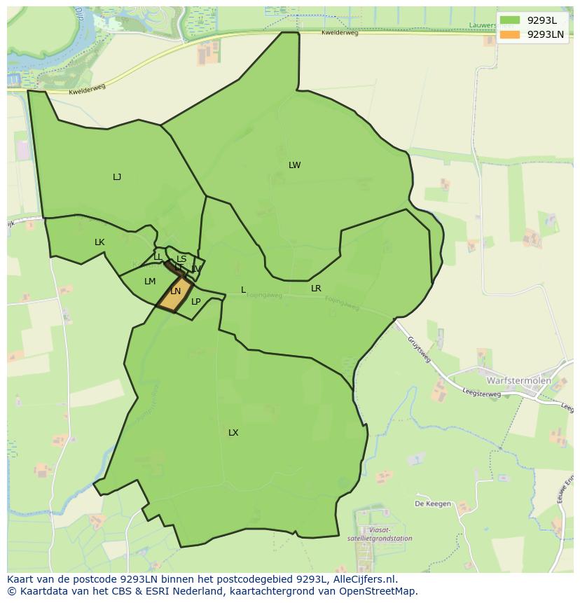 Afbeelding van het postcodegebied 9293 LN op de kaart.