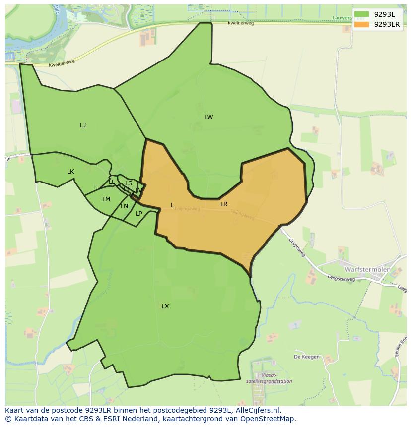 Afbeelding van het postcodegebied 9293 LR op de kaart.
