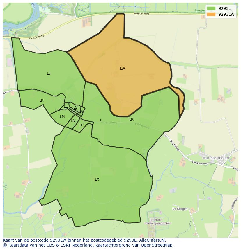 Afbeelding van het postcodegebied 9293 LW op de kaart.