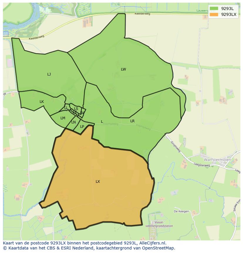 Afbeelding van het postcodegebied 9293 LX op de kaart.